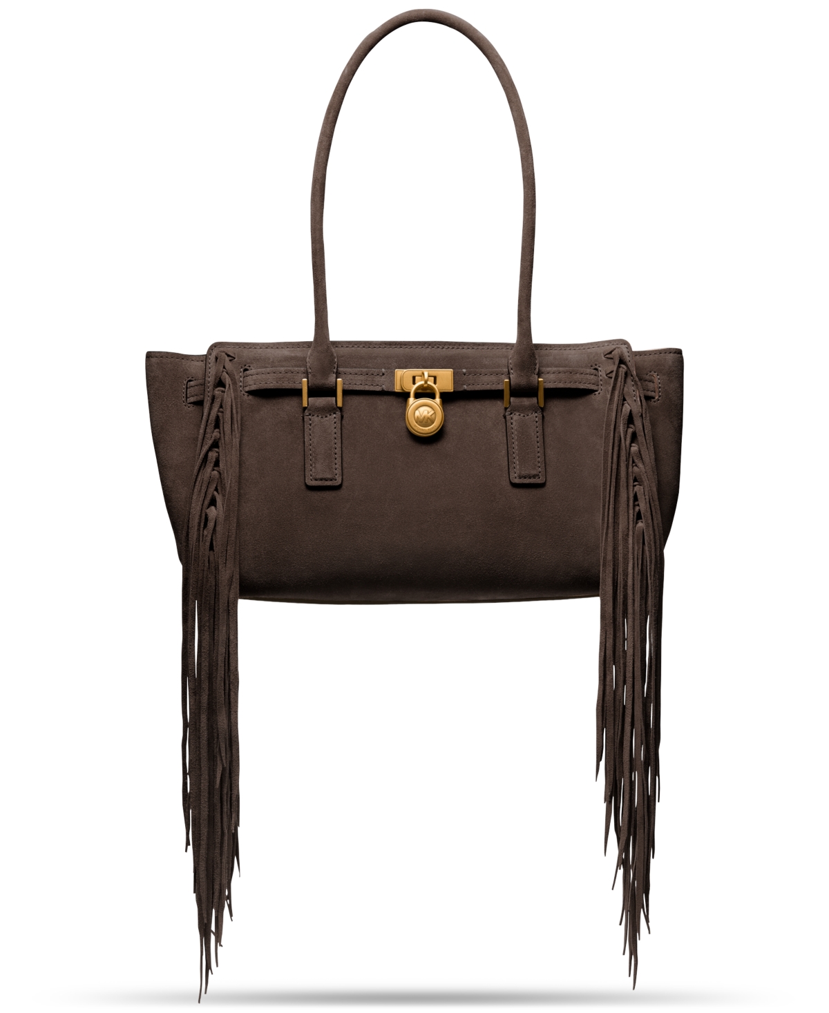 Michael Kors Hamilton Moderne Small Fringed Suede Satchel In Brown