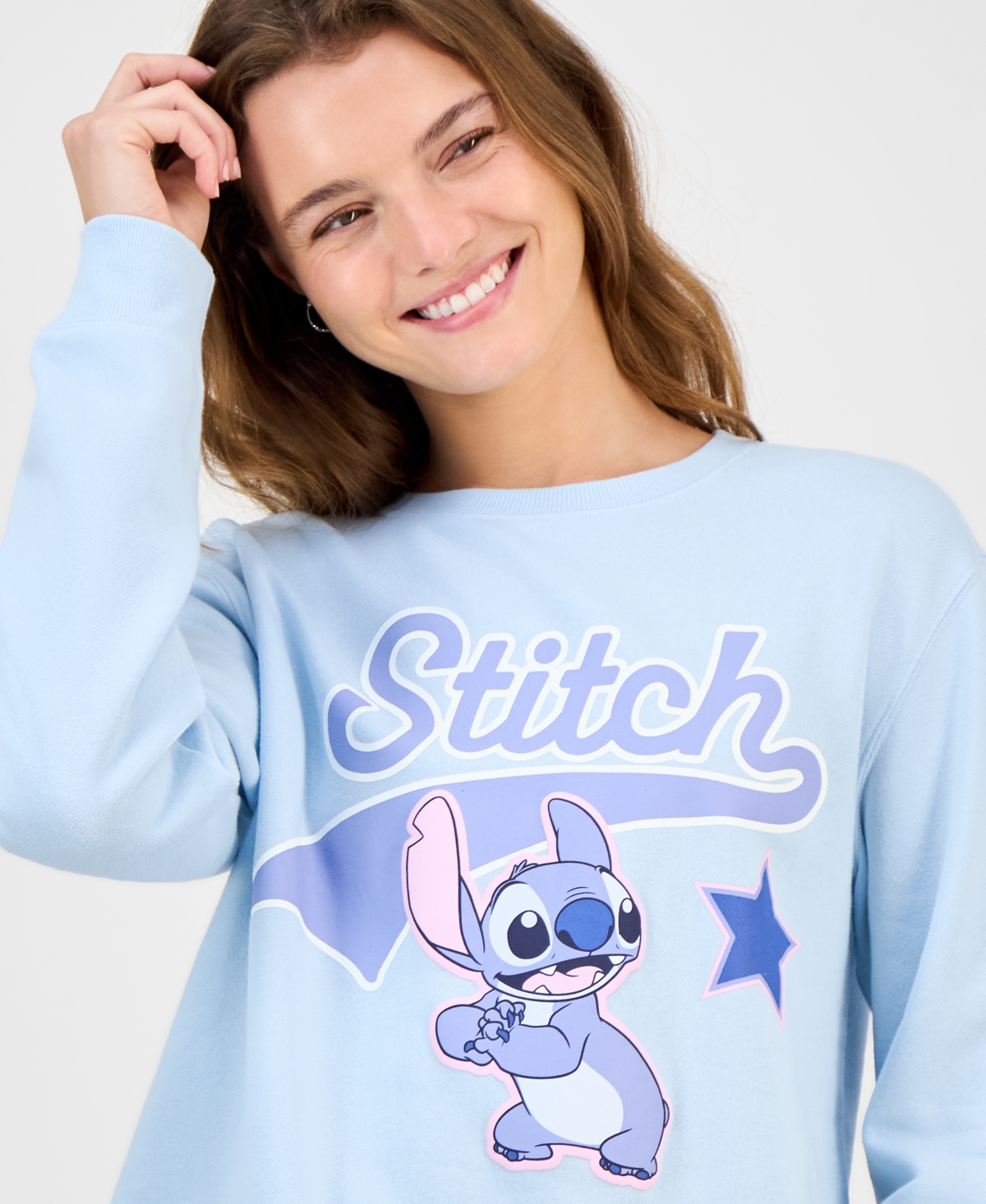 Disney Juniors' Stitch Graphic Cotton Crewneck Sweatshirt In Blue