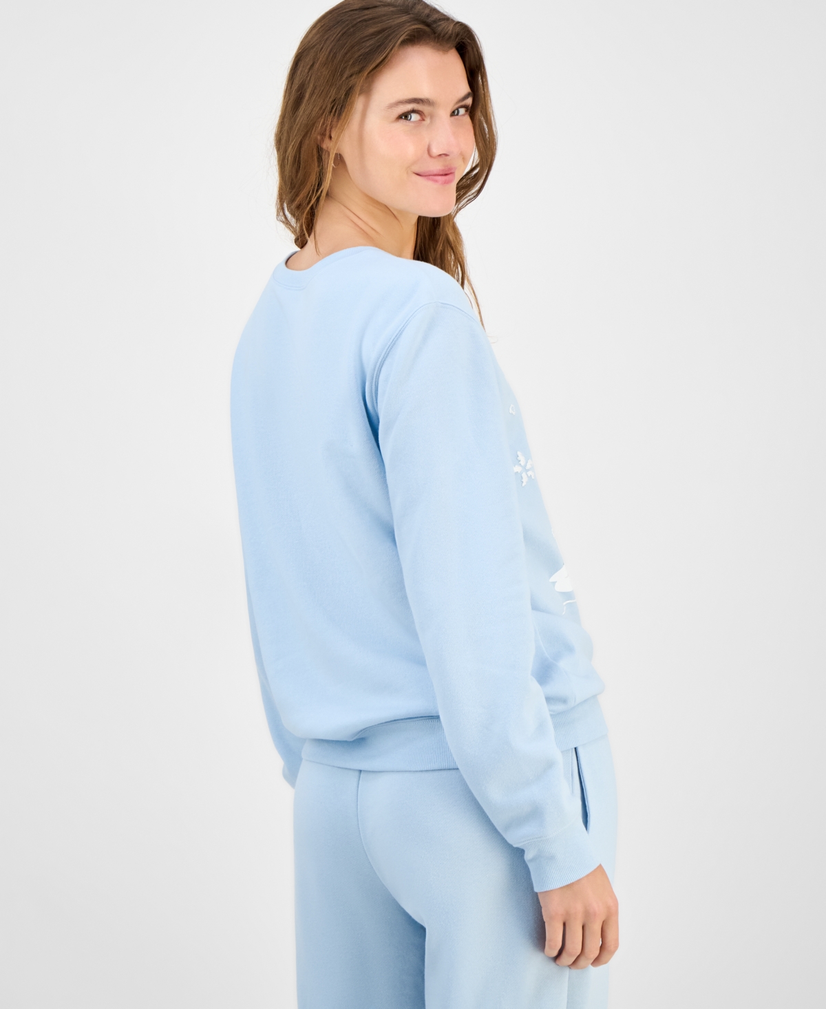 Love Tribe Juniors' Snoopy Holiday Graphic Cotton Sweatshirt In Blue