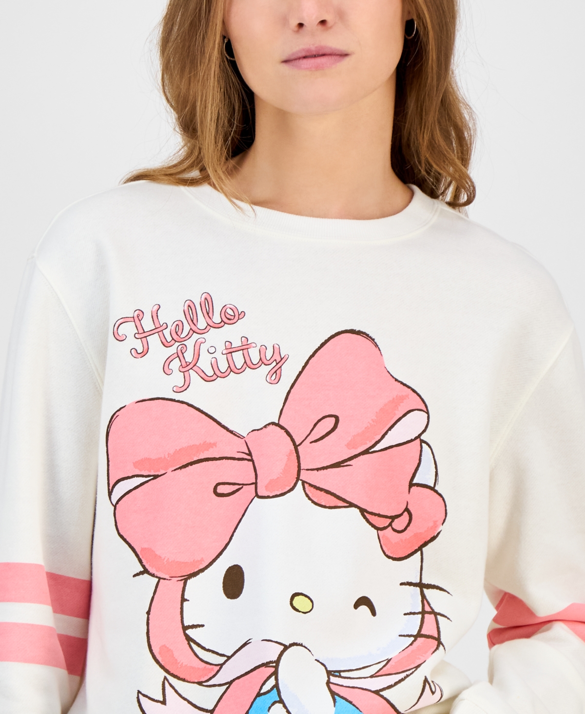 Love Tribe Juniors' Hello Kitty Bow Cotton Crewneck Sweatshirt