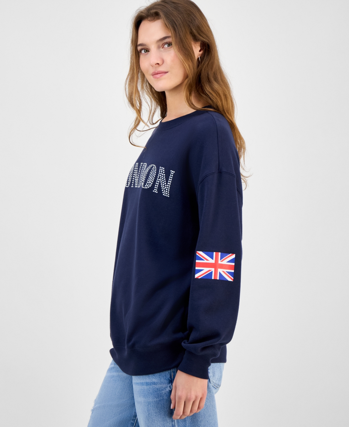 Rebellious One Juniors' London-graphic Sweatshirt In Blue