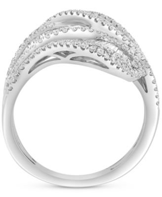 EFFY&reg; Diamond Round & Baguette Multirow Crossover Statement Ring (1-3/8 ct. t.w.) in 14K White Gold