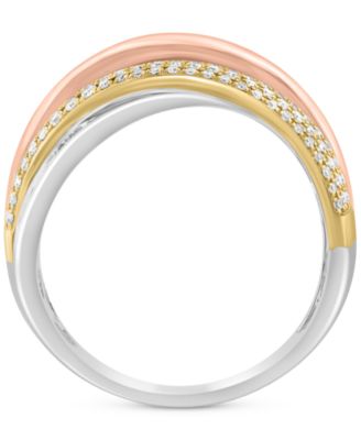 EFFY&reg; Diamond Pav&eacute; Three Band Crossover Ring (1/3 ct. t.w.) in 14k Tricolor Gold