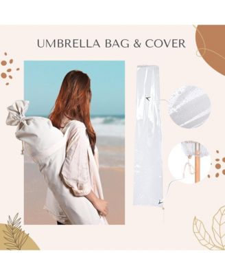 7' Patio Beige Umbrella with Tassels UPF50+ Boho Style 5-Year-Non-Fading for Outdoor,Model:BH7W-01P