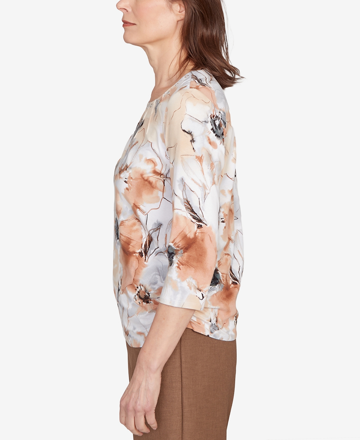 Alfred Dunner Petite Watercolor Floral Top In Multi