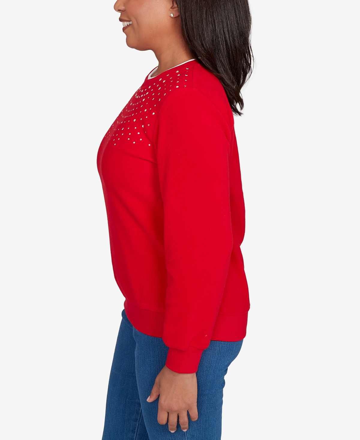 Alfred Dunner Petite Embellished Neckline Anti-pill Top In Red