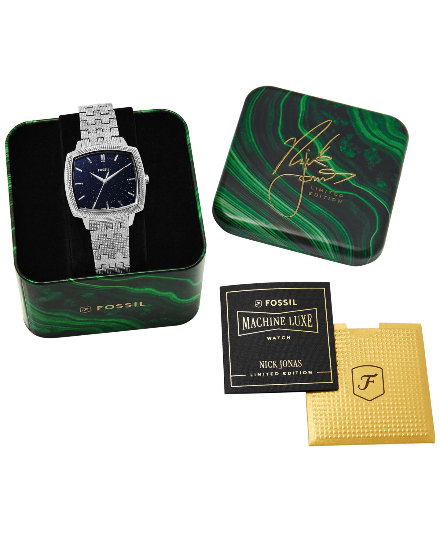 Часы Fossil Unisex Nick Jonas x Machine Luxe Aventurine Silver-Tone Stainless Steel Watch, 37mm — фото 9
