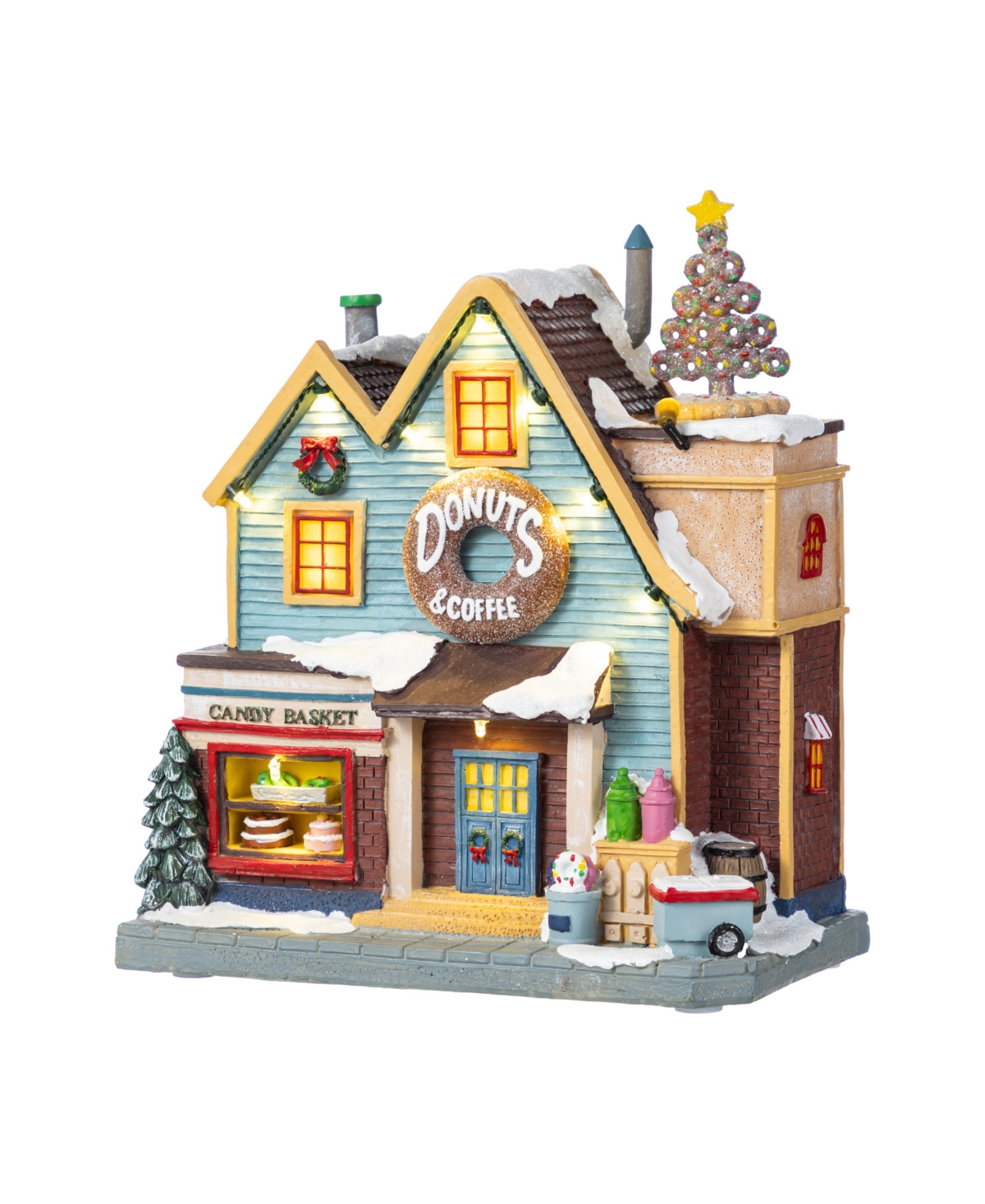 10.25" Lighted Resin Christmas Donuts Coffee Shop Village - Multi