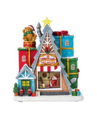 10.75" Lighted Resin Christmas Toy Market Village