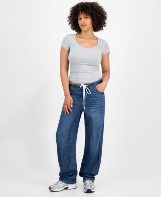 Indigo Rein - Juniors' Cotton Wide-Leg Drawstring Jeans