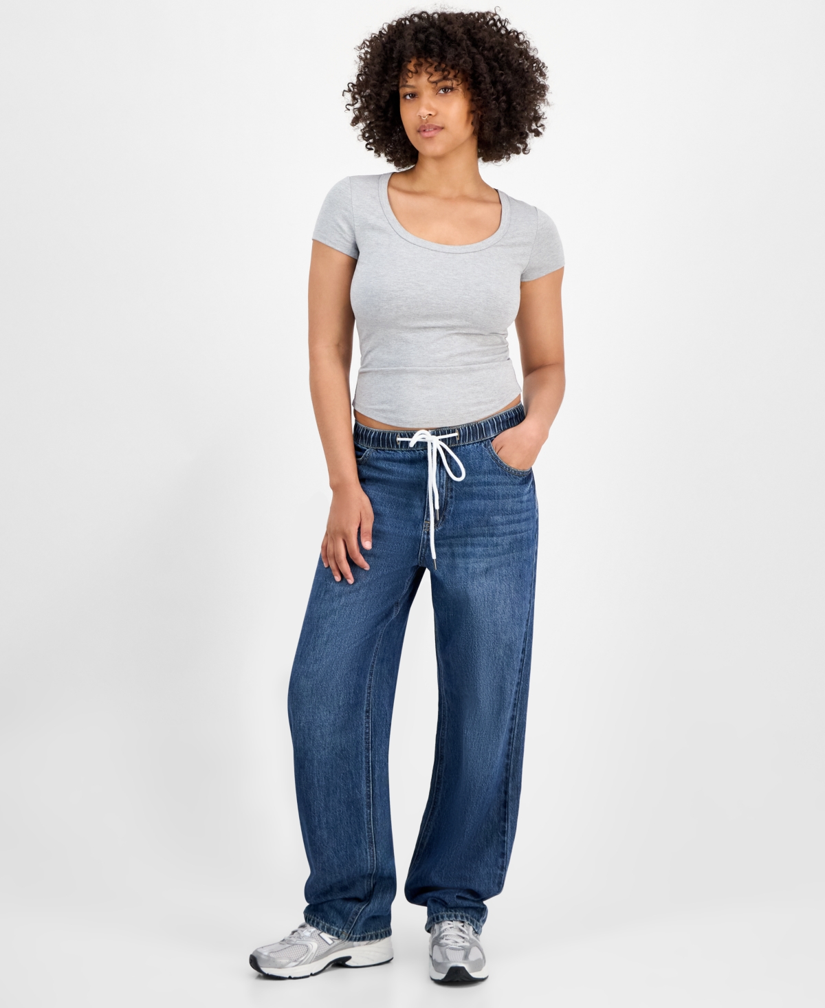 Indigo Rein Juniors' Cotton Wide-leg Drawstring Jeans In Blue