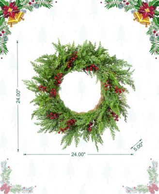 24" Polyethylene Christmas Dripping Cedar Wreath with Berries