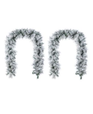 6 ft Pre-Lit Snow Flocked Pine Christmas Garlands, Set of 2