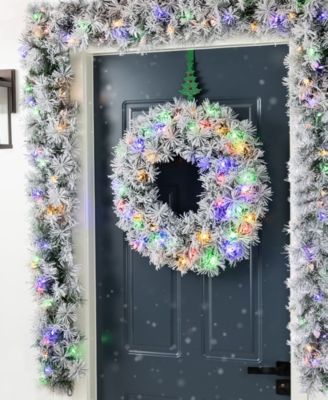 24" Pre-Lit Snow Flocked Pine Christmas Wreath