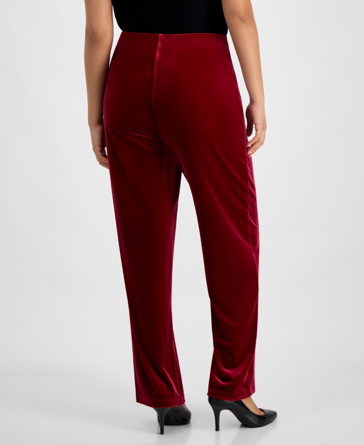 Ak Anne Klein Petite Velour Mid Rise Wide-leg Pants In Red