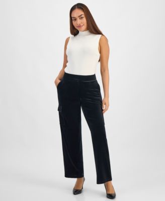 AK Anne Klein - Petite Velour Pull-On Cargo Pants