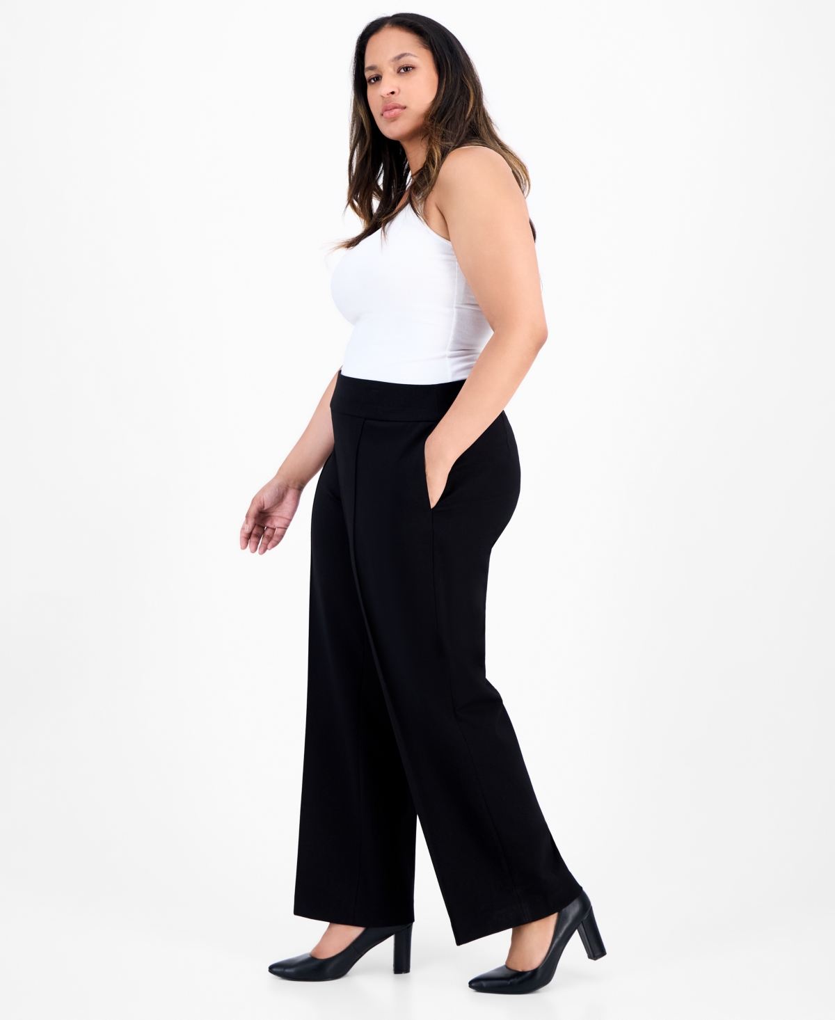 Jones New York Plus Size High-rise Pintuck Pull-on Pants In Black