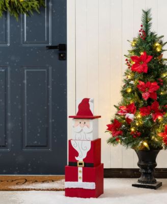 24.5" Wood Christmas Santa and Nutcracker Reversible Boxed Porch D&eacute;cor