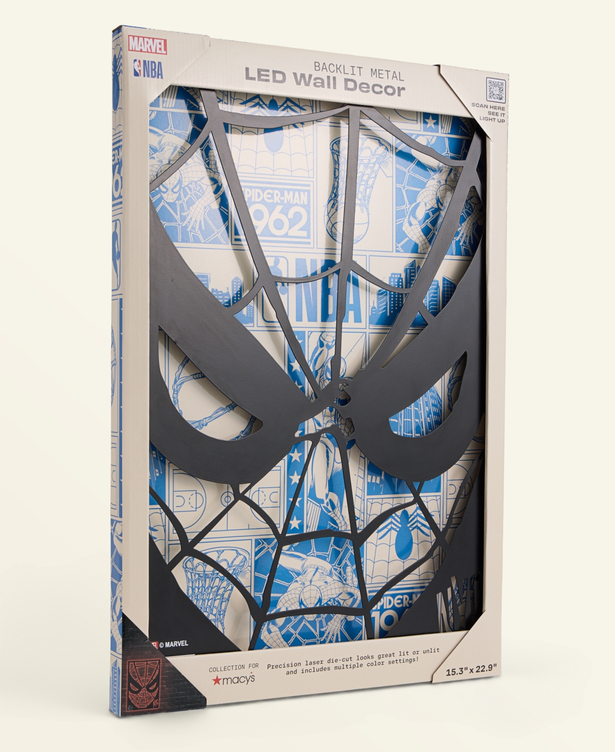 Macy's Marvel X Nba Mounted Color-changing Led Light Laser-cut Spider-man Wall Sign, Macy's Exclusive In Red