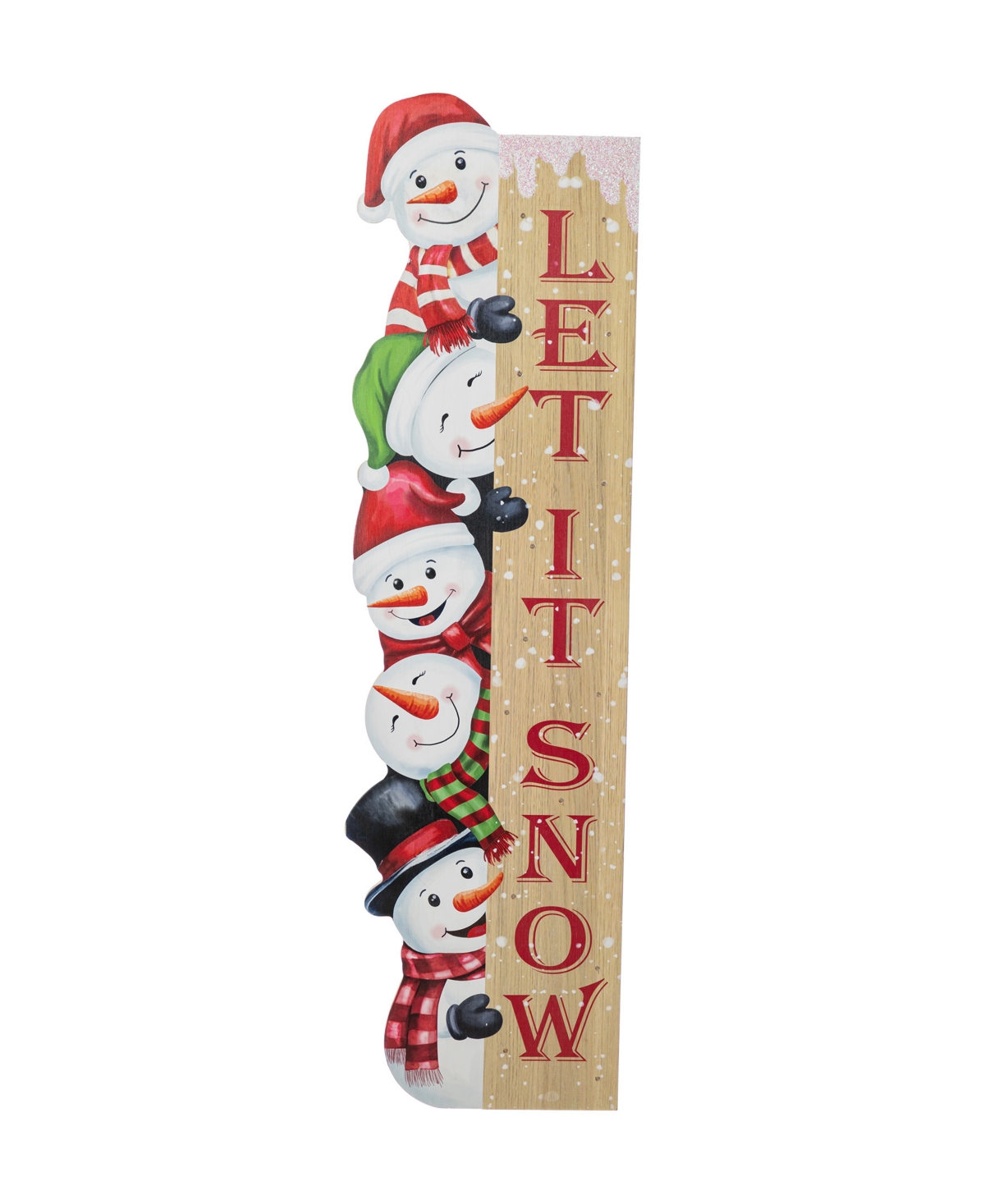 41.75" Lighted Wooden Christmas Let It Snow Stack Snowman Porch Decor - Multi