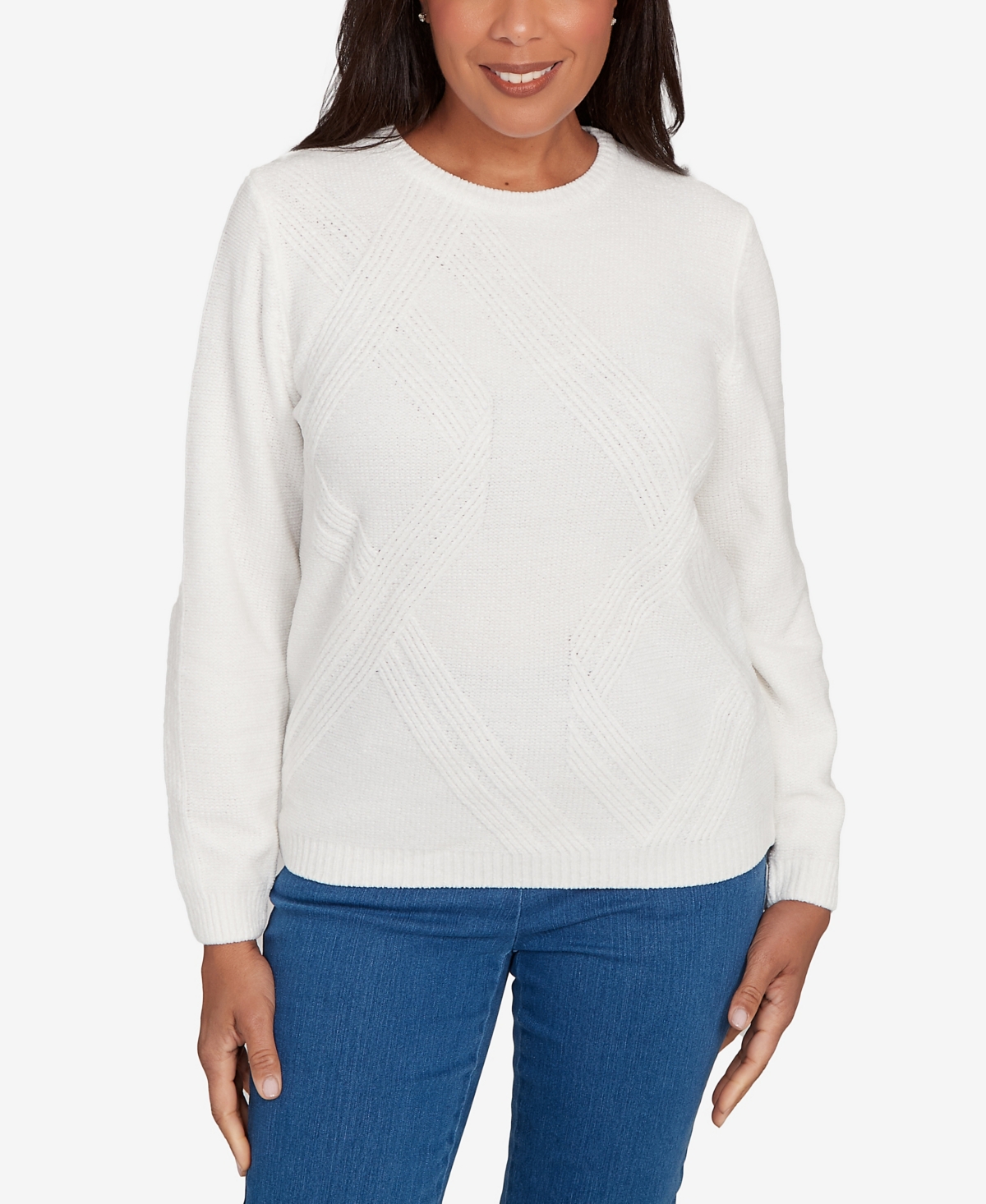 Alfred Dunner Petite Chenille Pullover Sweater In White