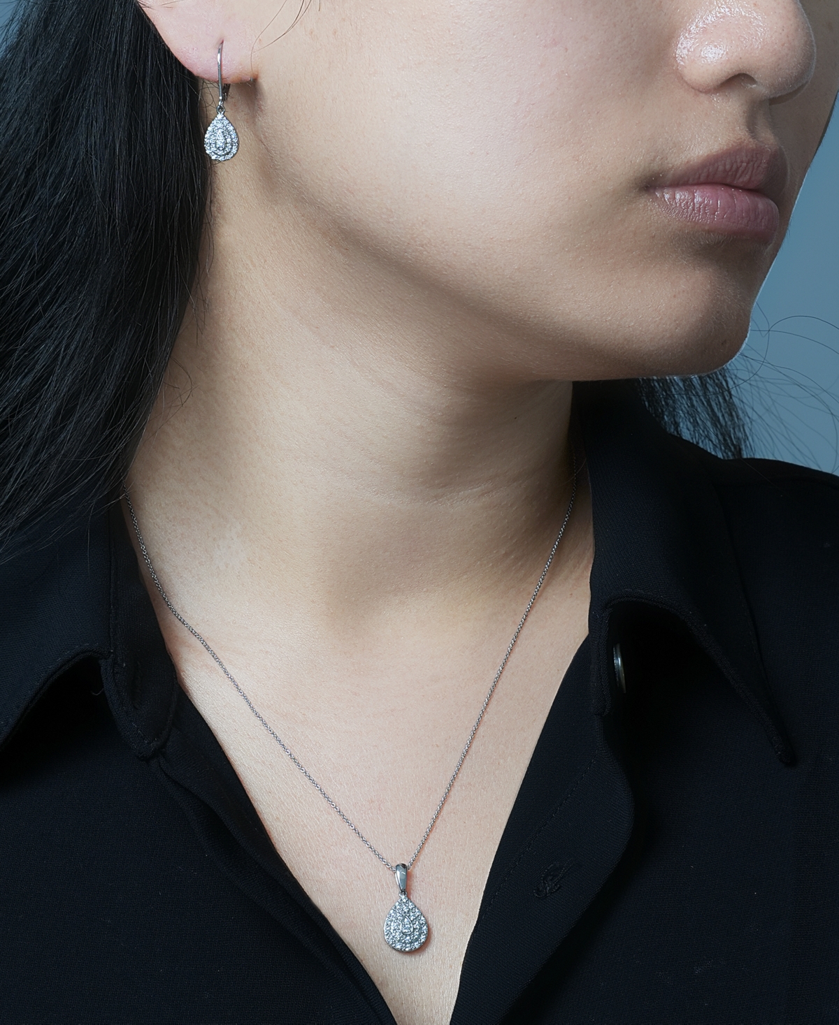Macy's Diamond Teardrop Cluster 18" Pendant Necklace (1/4 Ct. T.w.) In Sterling Silver,  Exclusive In Metallic
