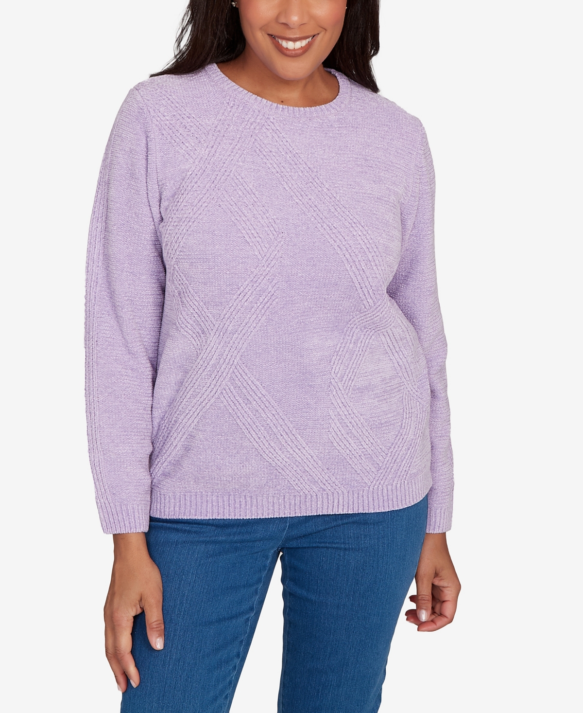 Alfred Dunner Petite Chenille Pullover Sweater In Purple