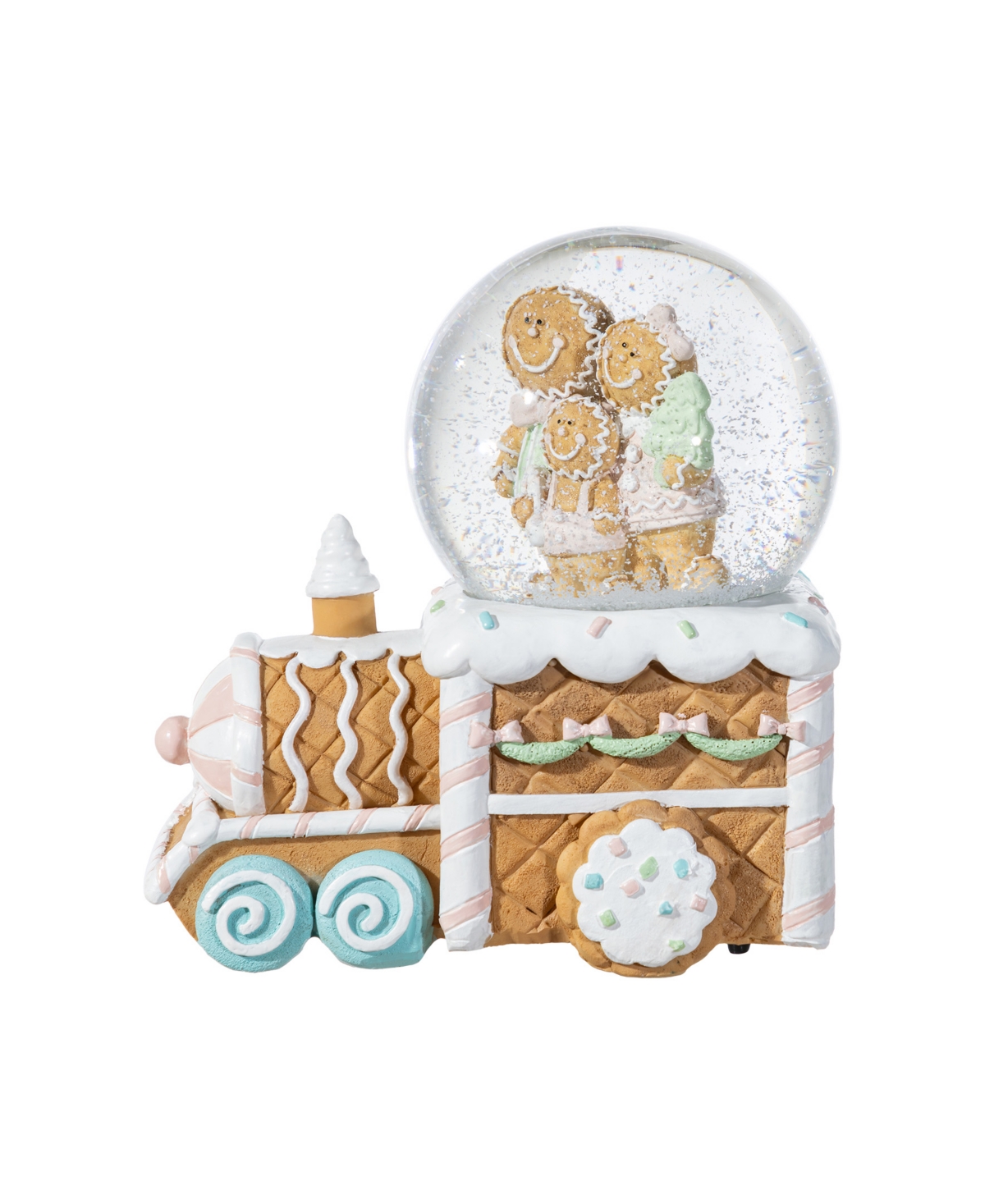 Glitzhome 100mm Resin Christmas Musical Snowflakes Gingerbread Family Train Water Globe In Multi