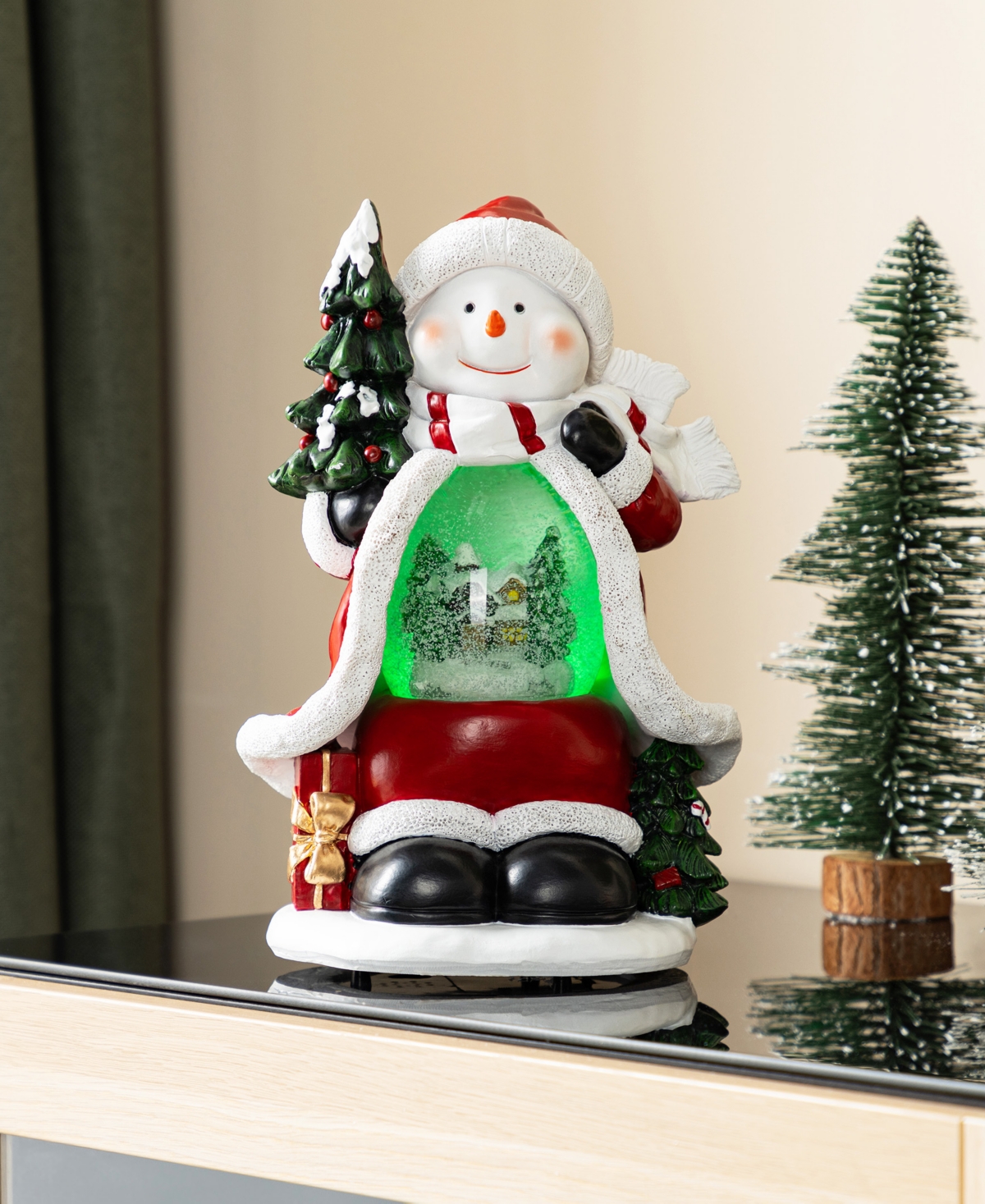 Glitzhome 100mm Lighted Resin Christmas Snowflakes Snowman Water Globe In Multi