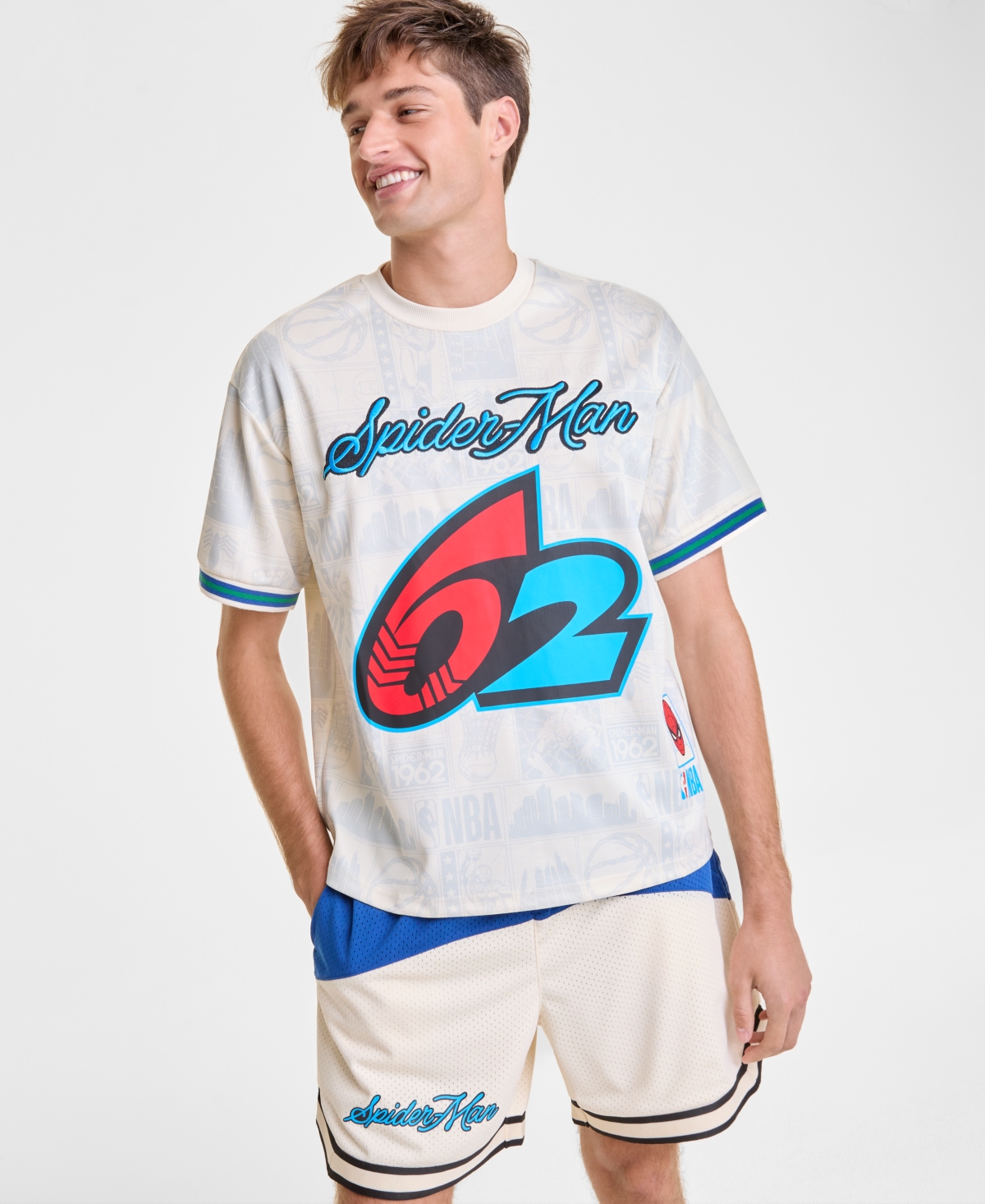 Macy's Marvel X Nba Men's Spider-man 62 Short Sleeve Jersey, Macy's Exclusive In White