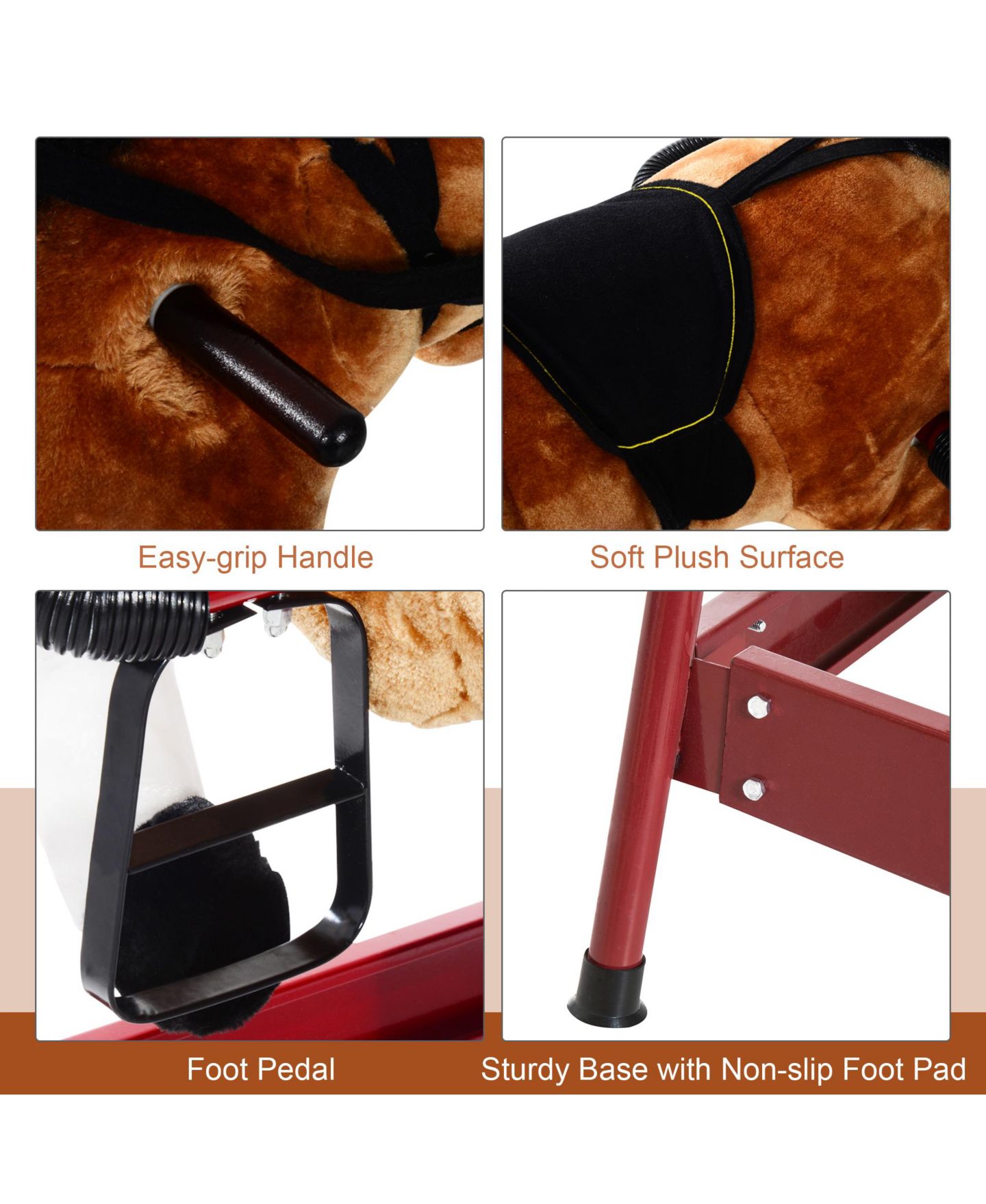 Детская мягкая игрушка Qaba Plush Spring Rocking Horse with Realistic Sounds, 39.25"L x 23.5"W x 32.75"H, 132 lb. Capacity, Ages 3+ — фото 7