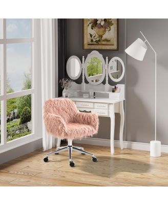 Faux Fur Home Office Chair, Vanity Chair w/ Adjustable Height,