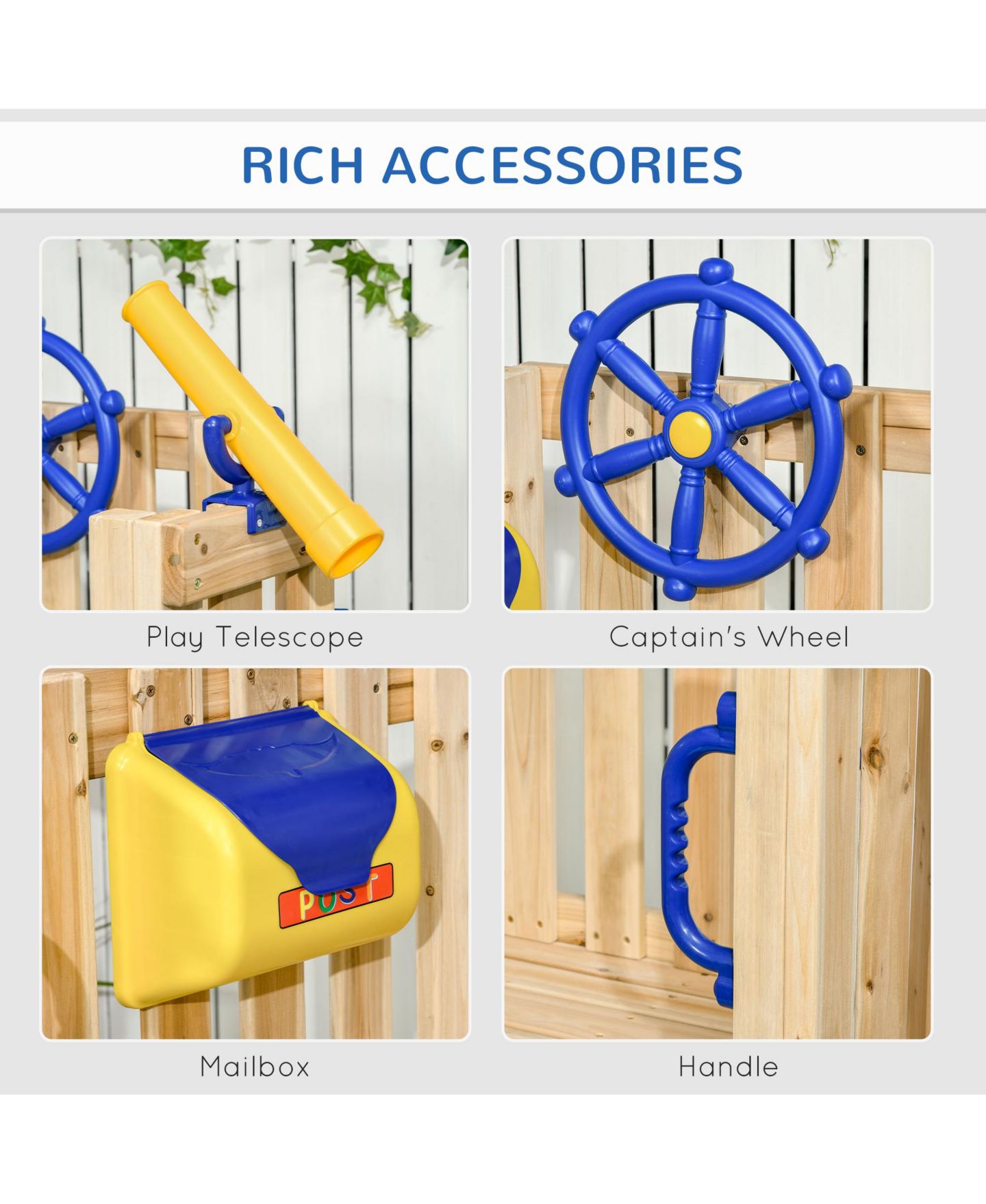 Детский игровой набор Outsunny 3 in 1 Wooden Outdoor Playset with Baby Swing Seat, Toddler Slide, Captain's Wheel & Telescope, Ages 1.5-4 — фото 6