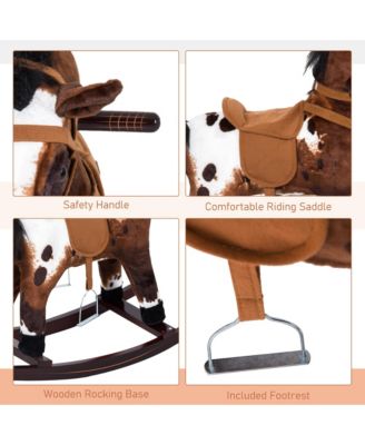 Kids Wooden Plush Ride-On Rocking Horse Chair Toy, /
