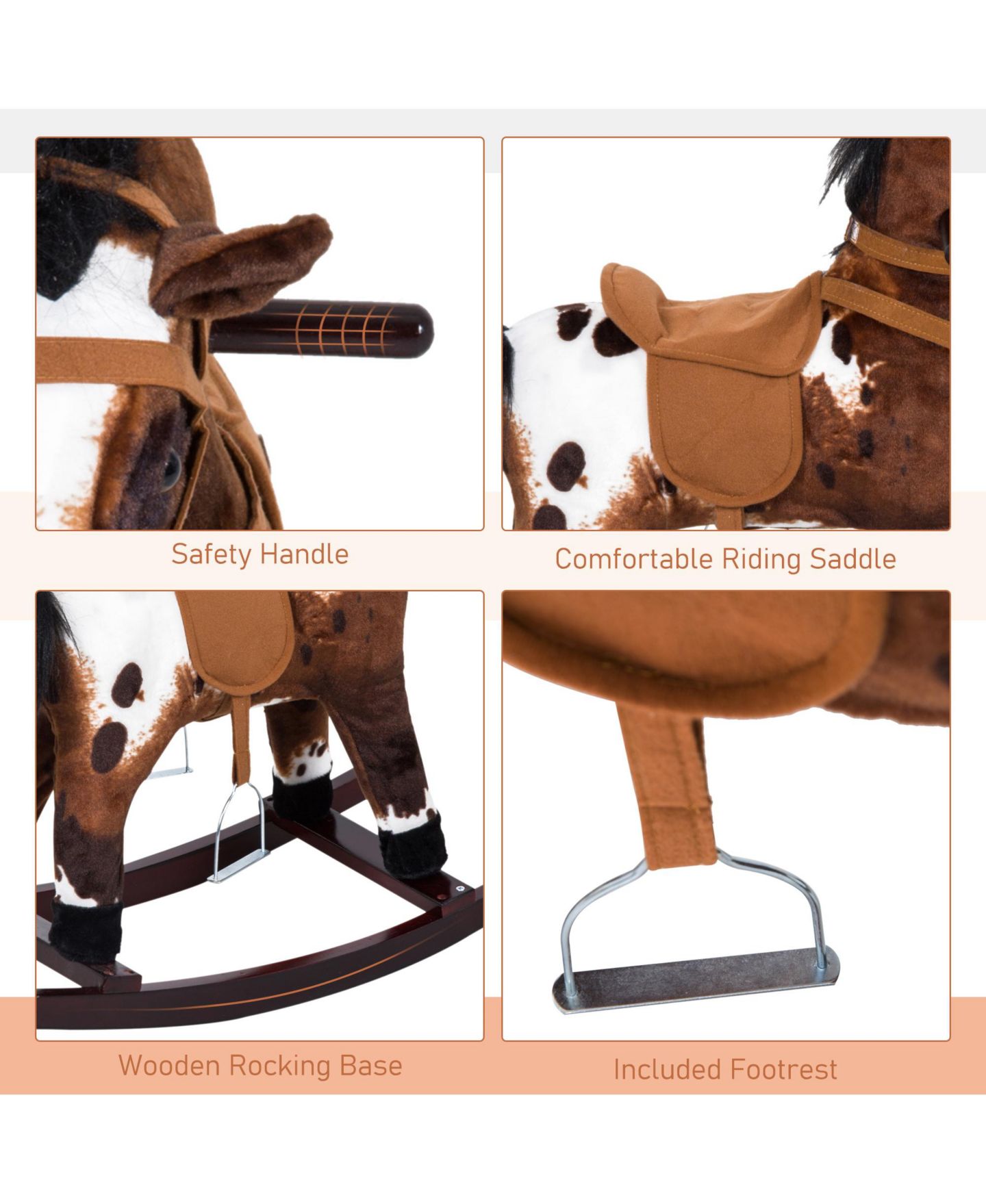Детская мягкая игрушка Qaba Metal Plush Rocking Horse, 88 lb. Weight Capacity, Ages 3+ — фото 6