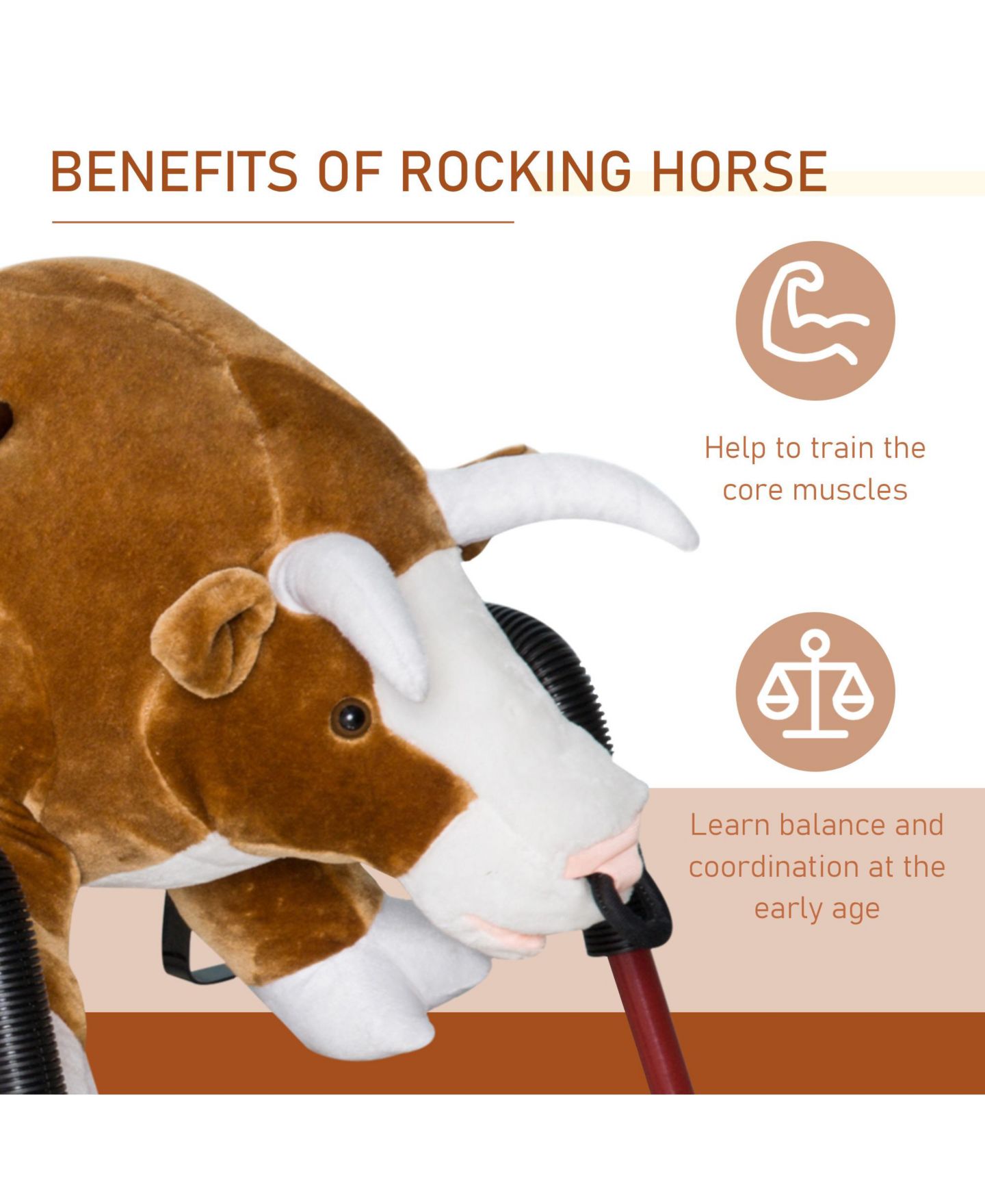 Детская мягкая игрушка Qaba Spring Rocking Bull Plush Authentic-Sounds Rocking Toy, 132-lb Capacity, Ages 3+ — фото 5