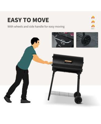 30" Portable Charcoal BBQ Grill with Storage Shelf and Wheels
