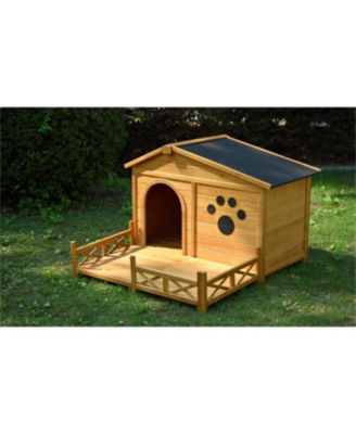 48" Wooden Dog House with Porch & Fencing