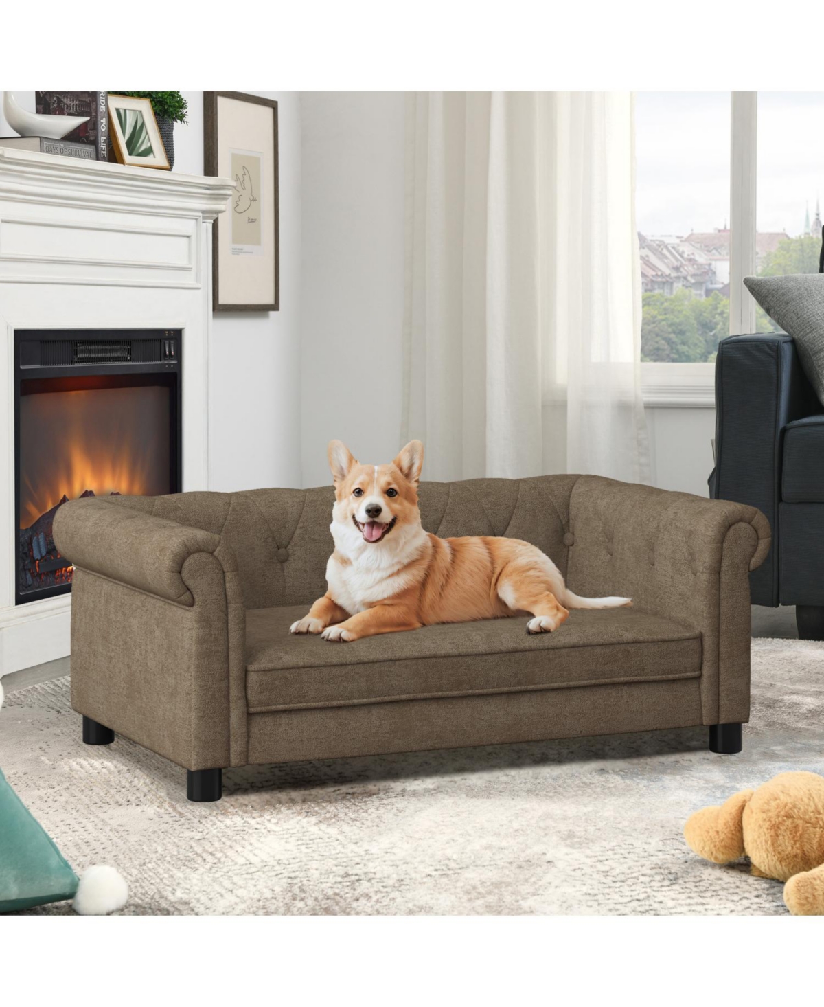 Elegant Elevated Dog Sofa Bed - Brown - Brown