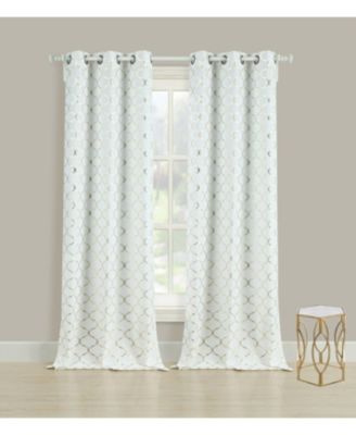 2 Pack Cotton Blend Shabby Metallic Quatrefoil Lattice Ultra Luxurious Grommet Top Window Curtain Panels - 38 in. W x 95 in. L, Gold