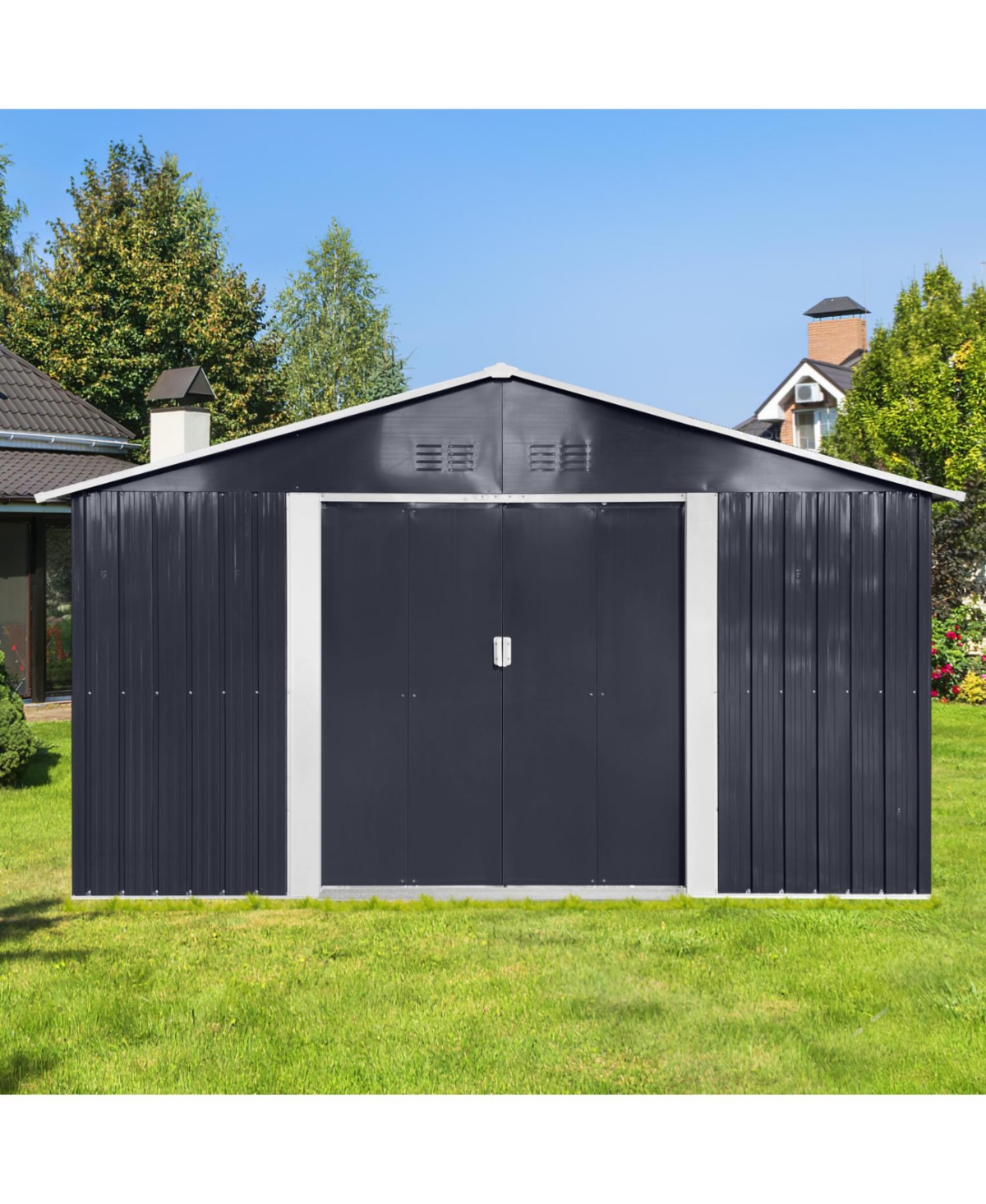 Metal garden sheds 11.2ftx10.6ft outdoor storage sheds Grey with window - Grey