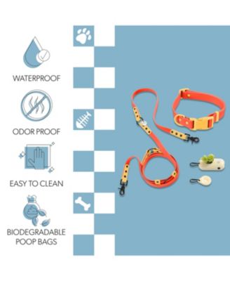 Luna 8FT Adjustable 6-in-1 Waterproof Hands-Free Leash and Collar with LED Flashlight, Bag Dispenser, and Poop Bag Holder