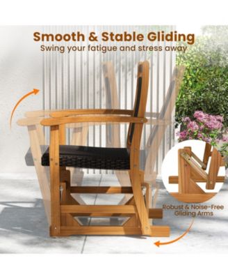 Patio Rattan Glider Chair with Acacia Wood Frame and Wicker Seat Back Armrests