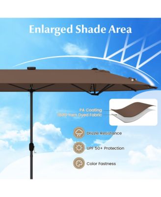 13FT Double-sided Patio Umbrella w/ Solar Lights Crank Handle Umbrella Base