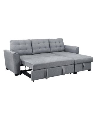 90.5"W Light Gray Linen Sleeper Sectional Sofa with Reversible Storage Chaise