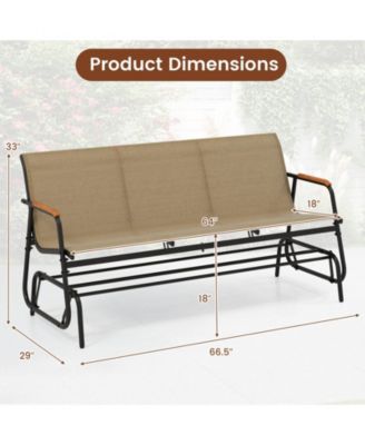 Patio Glider Bench for 3 Swing Gliding Loveseat with Curved Teak Armrests for Porch