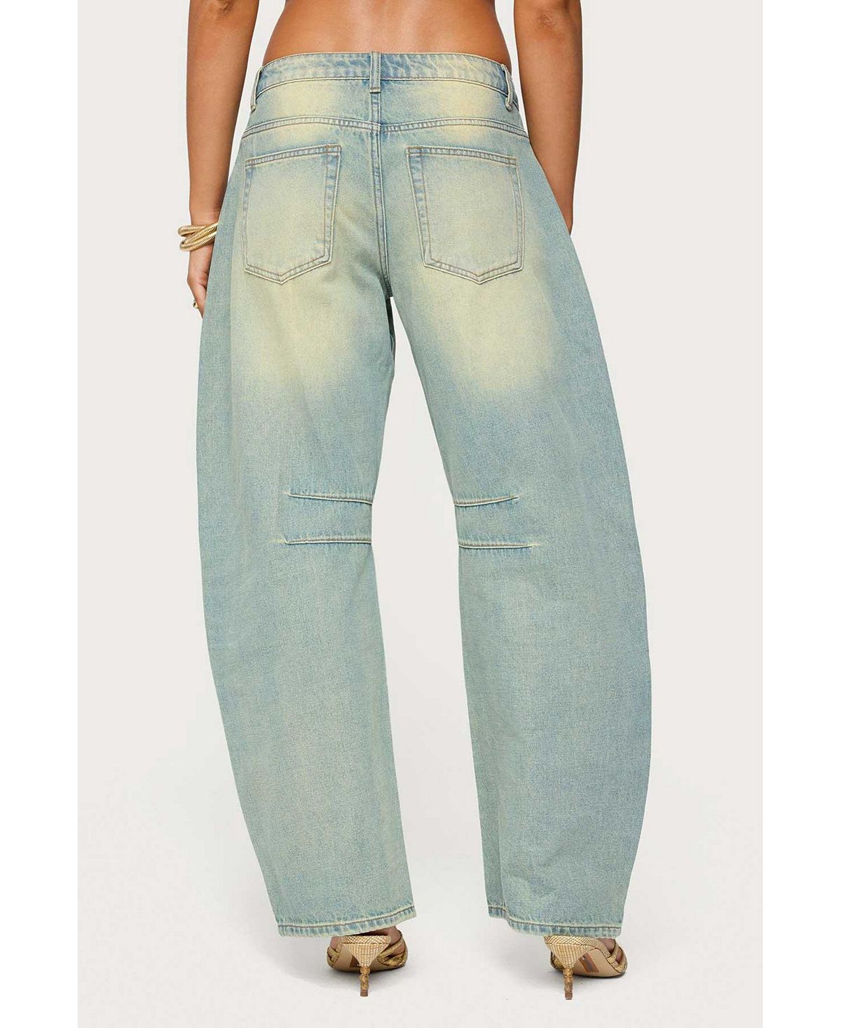 Edikted Women's Cayden Low Rise Washed Barrel Jeans view 4 — MAYCSS fashion products