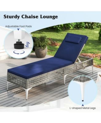 Set Of 2 Patio Chaise Lounge Chair w/6-Level Adjustable Backrest Removable Cushion