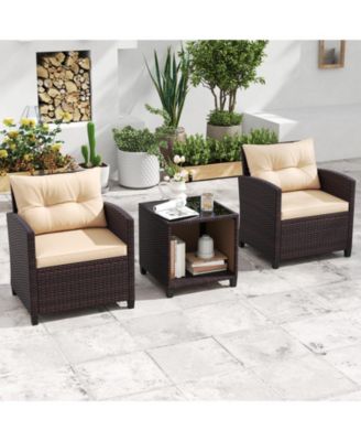 Outdoor 3-Piece Rattan Furniture Set with Comfortable Chairs and Coffee Table with Hidden Storage