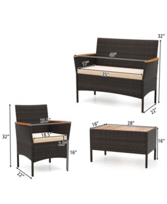 4-Piece Outdoor Wicker Sofa Set with Loveseat, 2 Chairs, and Coffee Table – Ideal for Patio or Garden